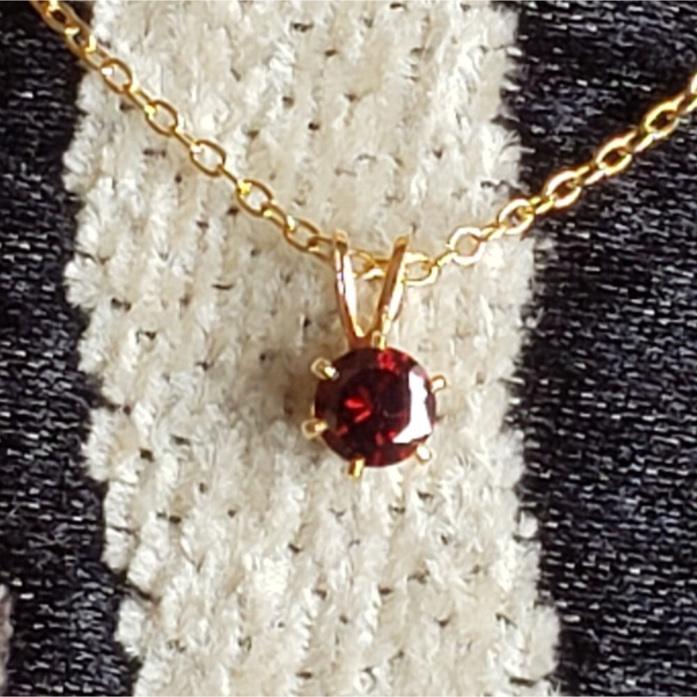 Garnet red birthstone Earrings and Pendant Gold chain